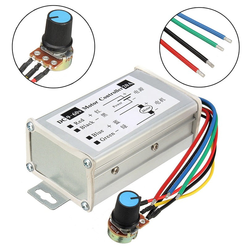 12V 24V 20A PWM DC Motor Stepless Variable Speed Controller Switch w/Metal Shell 