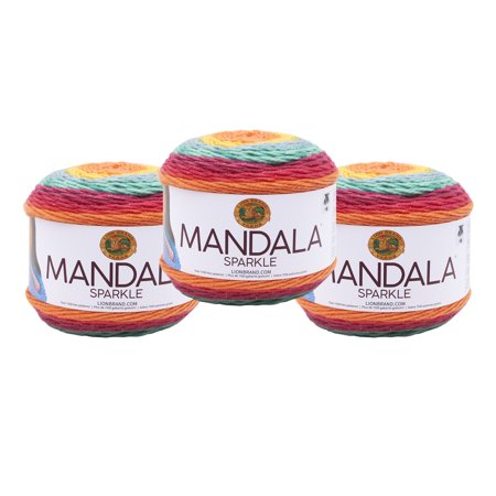 UPC: 0842093116899 | Lion Brand Yarn Mandala Sparkle Draco Metallic Self-Striping Light Acrylic Multi-Color Yarn 3 Pack