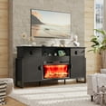 thumbnail image 3 of Holliwill 70" TV Stand for TVs up to 80" with 30" Electric Fireplace & Charging Station, Modern Fluted Entertainment Center with Drawers for Living Room, Black, 3 of 9