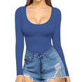 thumbnail image 1 of T-shirt Tunique Ajusté à Manches Longues à Encolure Dégagée pour Femmes Tee Bleu G, 1 of 9