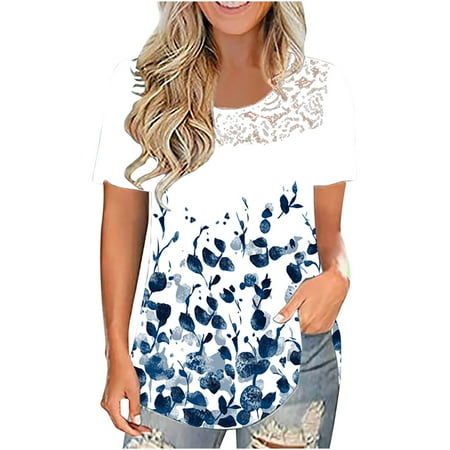 

YFPWM Summer Tops Tube Top Mini Top Mesh Top Lace Top Cute Tops Mesh Tops Corset Top Work Shirts Juniors Tops Dog Print Top O-Neck Print Lace Short Sleeve T-Shirt