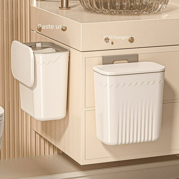 Bote de basura para colgar en la pared, sin perforaciones, para el hogar, cocina, con tapa sellada, para baño, sala de estar, gabinete de gran capacidad, bote de basura colgante