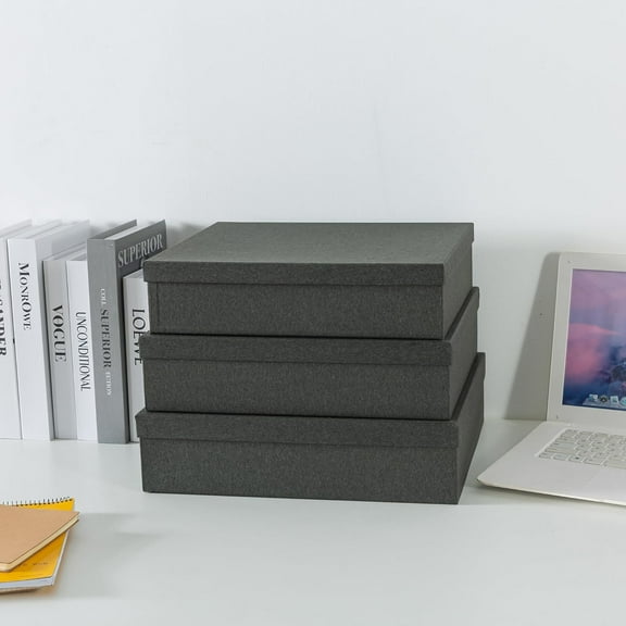 Decorative Storage Boxes with Lids, Paper Storage Box Set for Keepsakes and Photos, Decorative Boxes for Home Decor, Stationery, Office Organizers, Black Kraft
