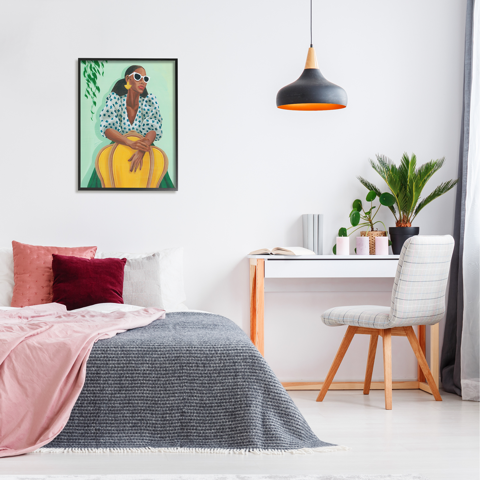 Stupell Stylish Woman Trendy Portrait Beauty & Fashion Painting Black Framed Art Print Wall Art