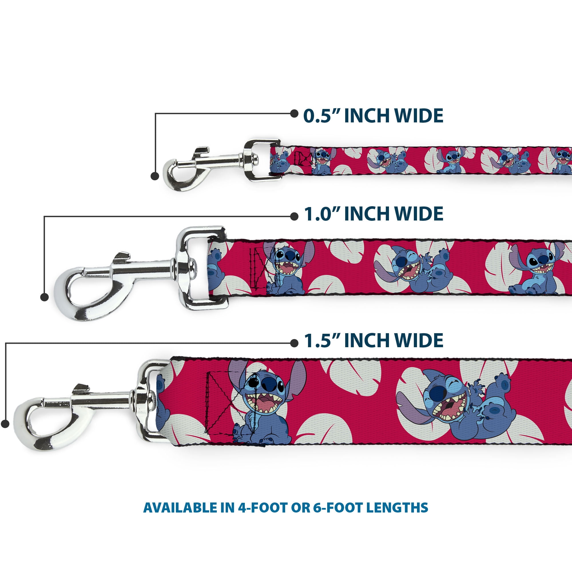 Disney Pet Leash, Dog Leash, Lilo Stitch 4 Poses Lilo Dress Leaves Red Ivory, 6 Feet Long 1.0 Inch Wide