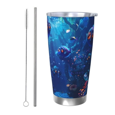 

Tideii Deep Sea Glowing Fishes for 20OZ Car Cup Stainless Steel Cold and Hot Cup with Lid Suitable for Outdoor and Home Unisex-Straw Two-piece Set