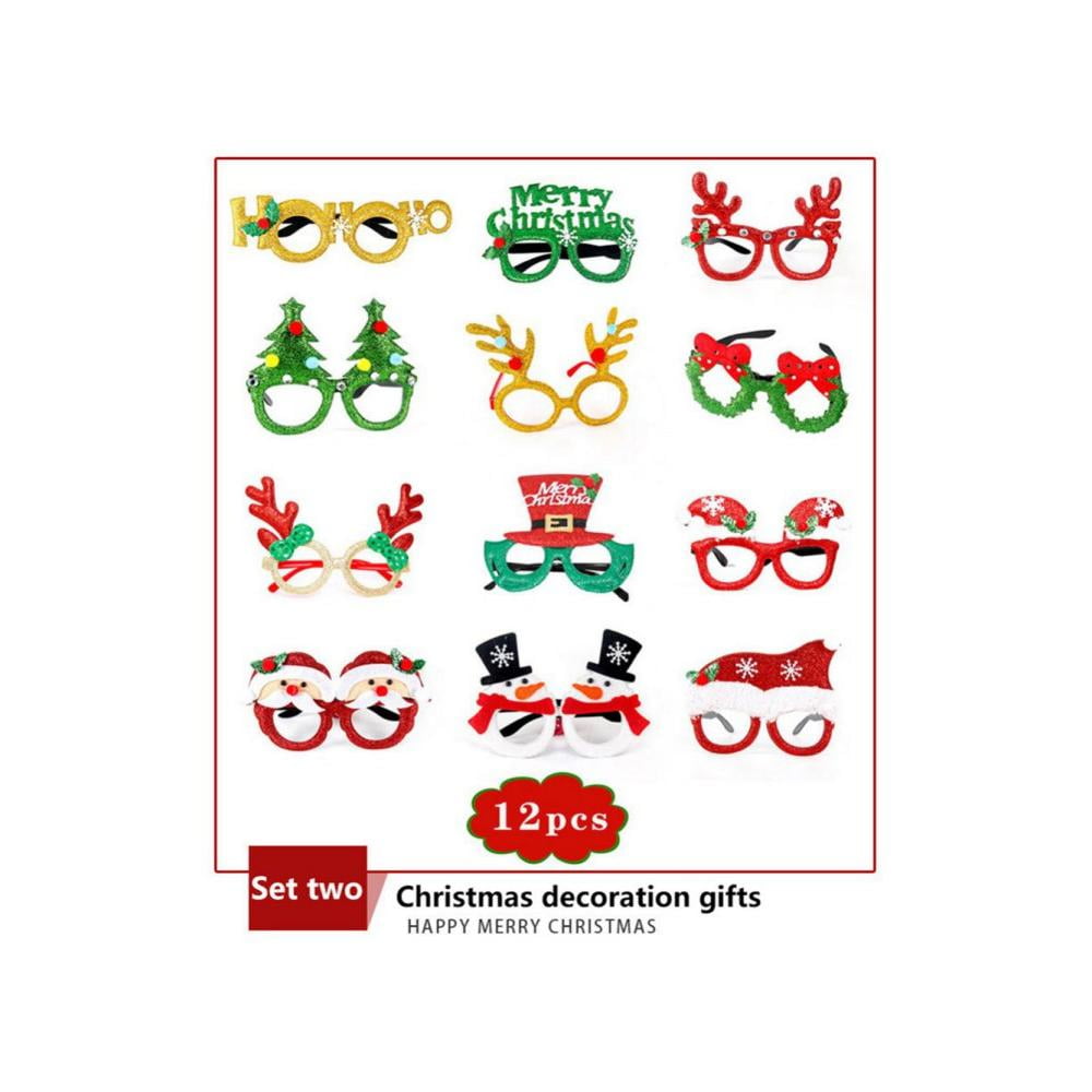 4 Assorted Designs Xmas Party Glasses Favors Set of 4 Funny Christmas Wristband Decoration for Kids and Adults for Christmas Party Christmas Glasses Frames with Christmas Slap Bracelets 