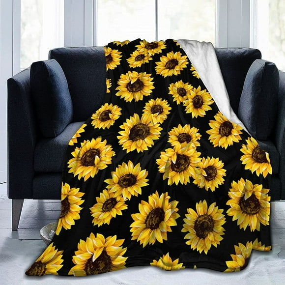 LHSHID Yellow Sunflower Blanket Black Yellow Throw Blanket Yellow Sunflowers Printed Fleece Blanket Luxury Soft Lightweight Blanket for Bedroom Couch Sofa 50x60in
