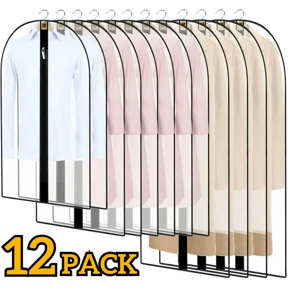 Lot de 12 Sacs à Vêtements de 40 Pouces à 55 Pieds' pour Rangement, Couvre-Vêtements Sacs pour Robe Sacs à Vêtements Suspendus en Plastique Transparent avec Fermeture Éclair pour Rangement de Garde-Robe