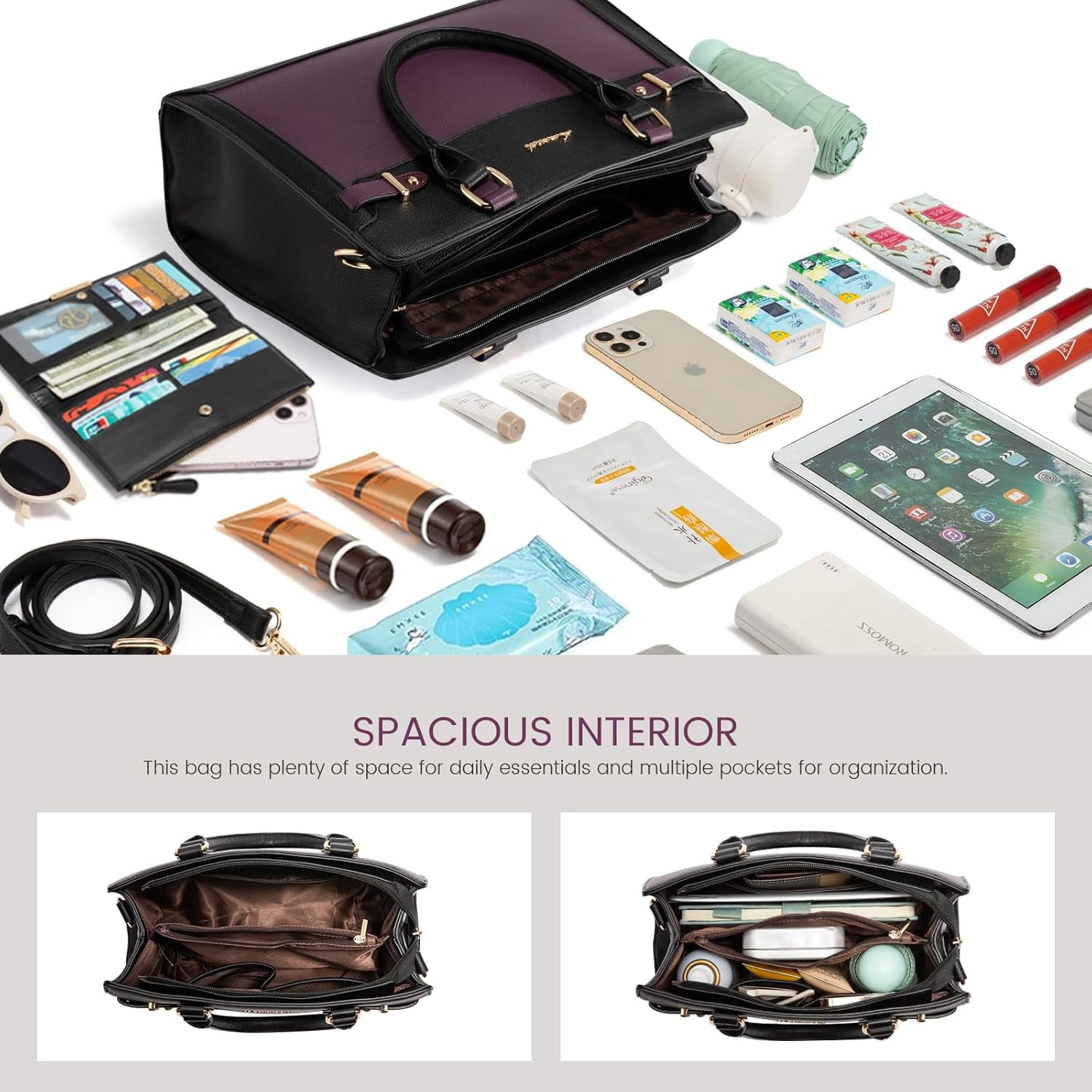 LOVEVOOK Purses and Handbags for Women, Tote Shoulder Bag Satchel Black Purse and PU Leather Top Handle for ladies