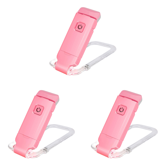 Luz de lectura nocturna para libros, minilámpara LED con clip recargable por USB, rosa, 3 uds.
