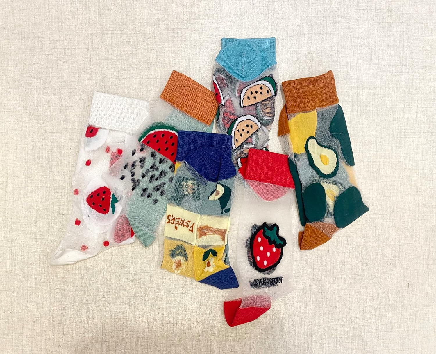 CHUNTIAN Sheer Socks,Vintage Transparent Flower Ankle High Socks,Thin Mesh Glass Silk Socks,No Slip Socks for Women