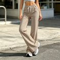 thumbnail image 5 of Stralyhd Wide Legs Pants Woman Casual Loose Fleece Pants Plaid Drawstring Elastic Waisted Long Lounge Trousers with Pockets Khaki S, 5 of 5