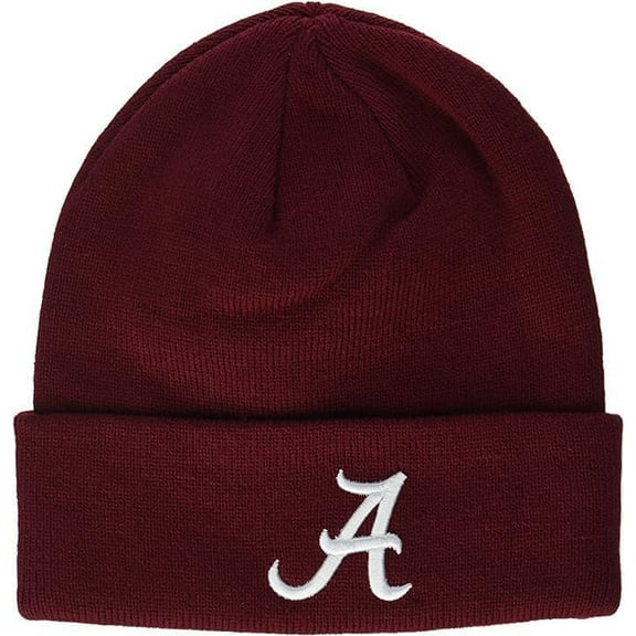 Brand New Collegiate Alabama Cuffed Knit Beanie Hat, 100% Cotton, Embroidered Logos, Official School Colors