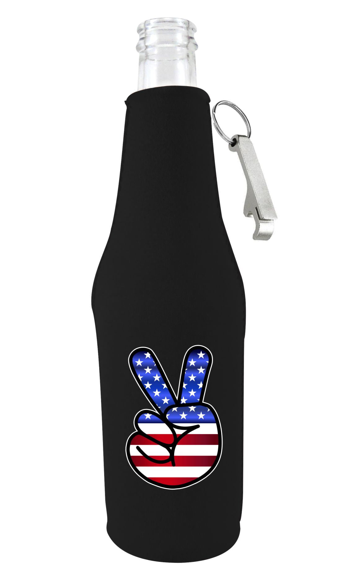 America Peace Sign Beer Bottle Coolie (Black) 