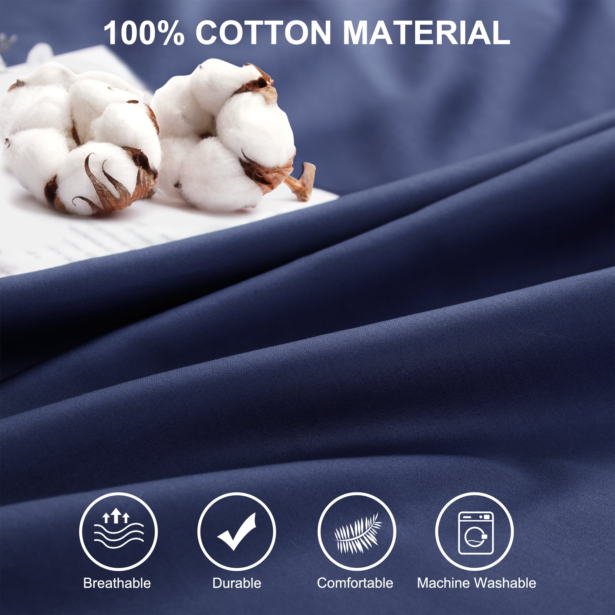 Unique Bargains 2 Pcs 100% Cotton Envelope Closure Ruffled Pillowcases Navy Blue Queen