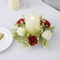 thumbnail image 4 of Hadanceo Artificial Rose Candle Ring Pillar Candles Greenery Flower Wreath Seasonal Candle Ring for Wedding Centerpiece Holiday Decor,White, 4 of 8