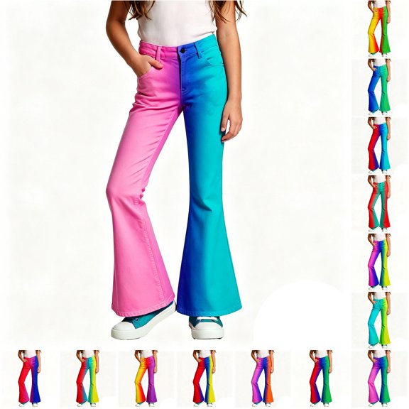 JAJAHO Girls Flare Leggings Kids Gradient Stretchy Flat Front Bootcut Pants, Sizes 5-16