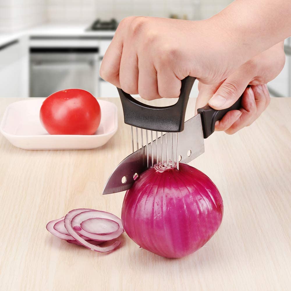 Onion Slicer Chopper Full Handle Onion Cutter Peeler, Onion Holder for Slicing  Vegetable, Stainless Steel Cutting Kitchen Gadgets