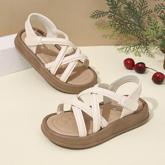 FSYBOA Girls Sandals, Cute Casual Open Toe Non-Slip Kids Summer Shoes Beige Size 11(Little Kids)
