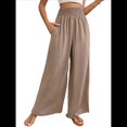 thumbnail image 3 of Pantalones Palazzo de para Mujer, de Pierna , Estilo Bohemio, de Cintura Alta, Informales, para Estar en Casa, para Vacaciones en la Playa. Caqui L, 3 of 10