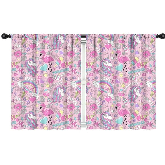 Blackout Kids Curtains,Pink Unicorns Flamingos Pattern Childrens Insulated Curtains Set Of 2,Bedroom Essentials,Toddler Room Decor 42"x54"