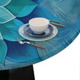 thumbnail image 6 of Teal Flower Round Fitted Tablecloth Mandala Floral Small Round Table Cover with Elastic Edge Waterproof Wipeable Circle Outdoor Table Cloths for Party Patio Kitchen Decor Fit 40"-44" Table Pad, 6 of 6