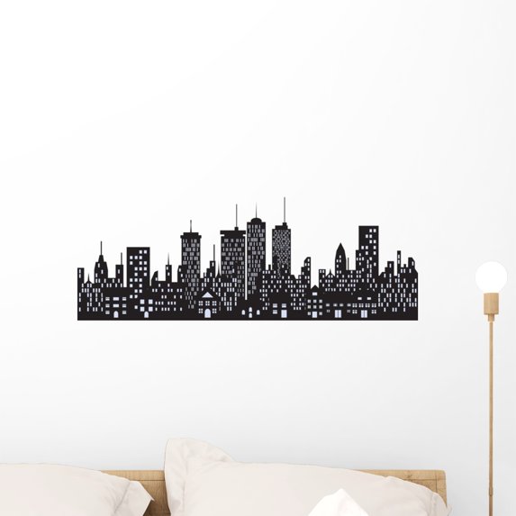Urban Buildings City Wall Decal by Wallmonkeys Peel and Stick Graphic (24 in W x 12 in H) WM213338