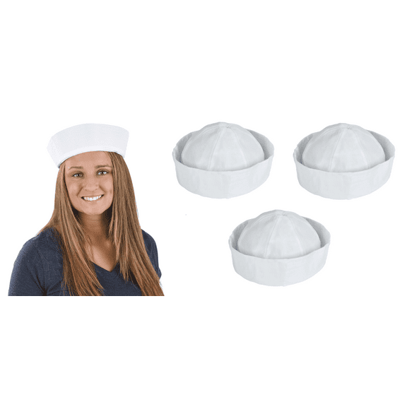 Large White Sailor Hats (6 Hats) (10 Inch) Adult Large Nautical Costume Accessory