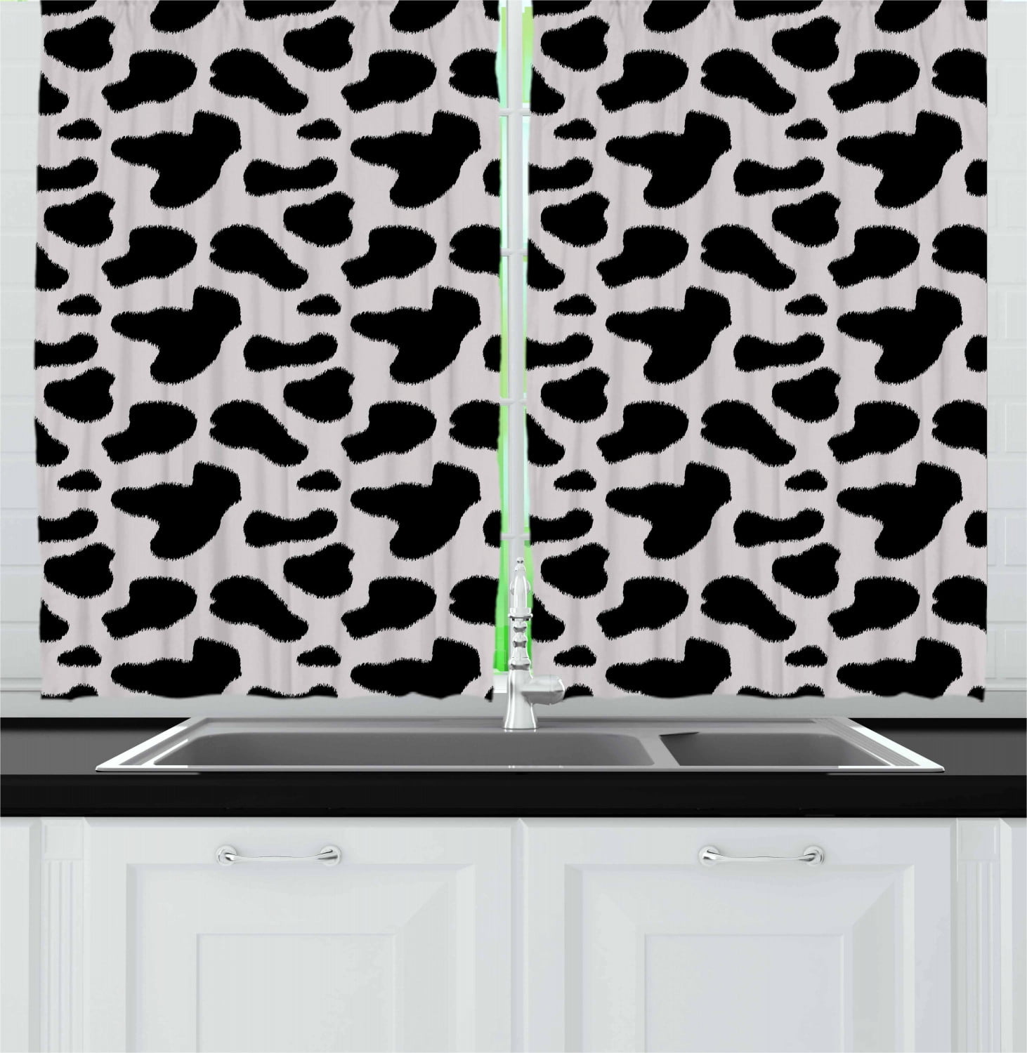 Cow Print Curtains 2 Panels Set Cow Hide Pattern With Black Spots