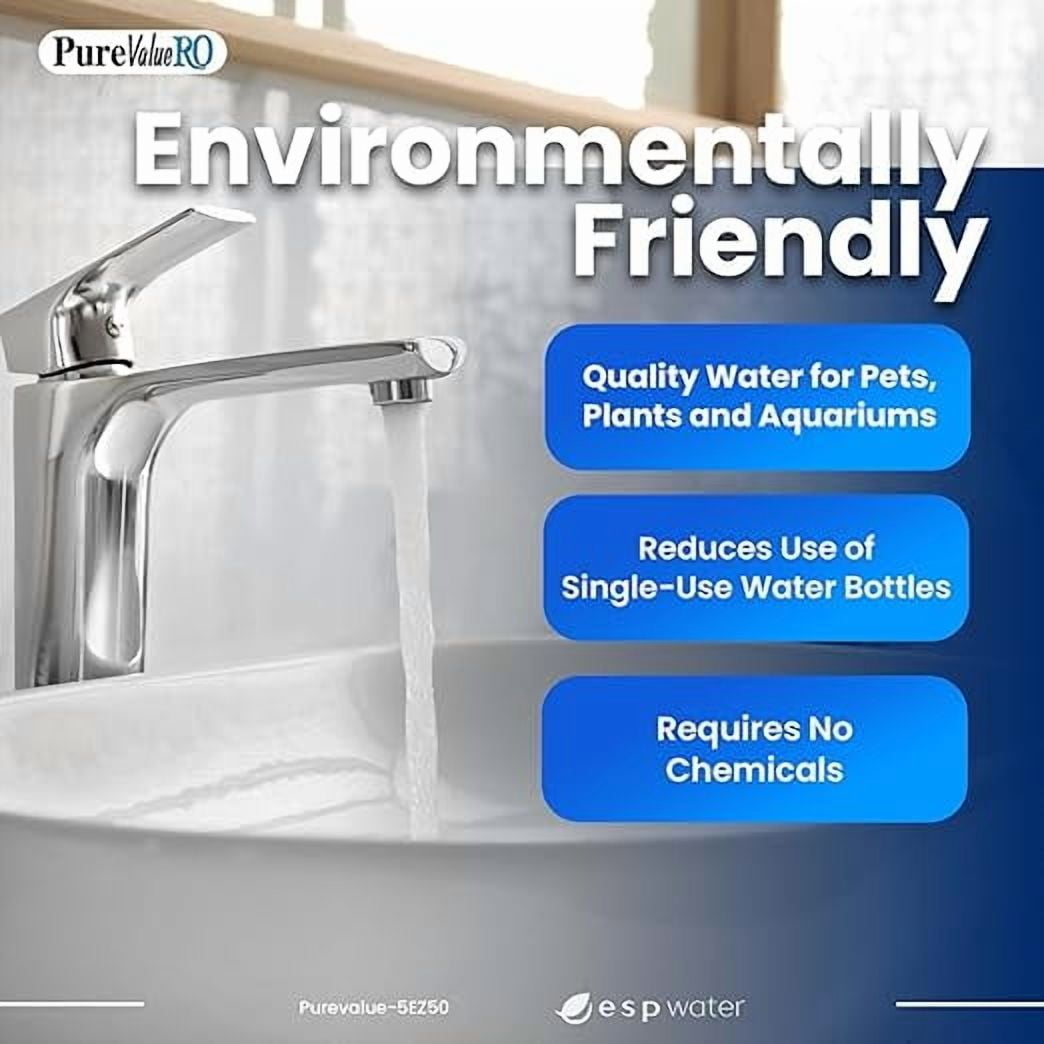 PureValue 5EZ50 Reverse Osmosis System - 5-Stage RO Water Filtration System for Under Sink Filter