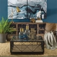 thumbnail image 4 of Maklaine Modern / Contemporary Tall Blue Glass Brass Top Vase, 4 of 10