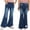 Blue 02, variant on Kid Girls Youth Junior Denim Jeans Bell Bottom Flare Pants High Waist Wide Leg Ruffled Trousers