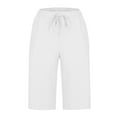 thumbnail image 4 of Lenpel Women's Capri Pants Cotton Linen Elastic Waist Drawstring Lace Side Straight Leg Cropped Trousers Summer Casual Beach Shorts, 4 of 6
