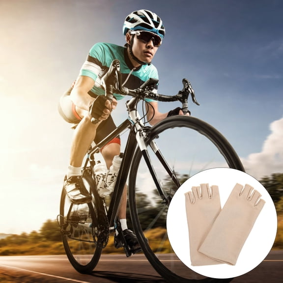 Pawsdot 1 Pair of Summer Sun Gloves Beige Cloth Sun Blocking Anti-slip for Women Outdoor Activities