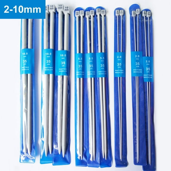 tooloflife 2Pcs/Set Single Pointed Knitting Needles Stainless Steel Handmade Weave DIY Tools 2mm-10mm Silver White