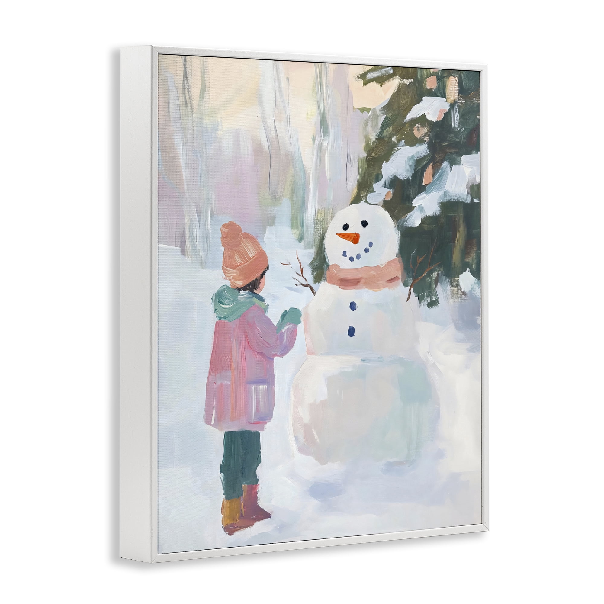 Stupell Industries Girl & Snowman in Winter White Framed Giclee Art, design by The Prints Vibe