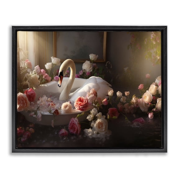 Stupell Industries Cottage Swan & Bathroom Roses Black Floating Frame Canvas Art, 31 x 25, by Lazar Studio