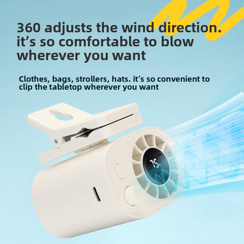 Car Clip On Fan with LED Display - 360° Rotation, 100 Speeds Adjustable, USB Rechargeable Personal Cooling Fan 1800mAh Battery