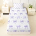 thumbnail image 3 of Erosebridal Ribbon Bow Twin Sheet Sets For Girls Teens,Girly Bowknot Bedding,White Purple 3 Pieces, 3 of 6