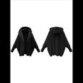 thumbnail image 3 of Chaqueta con Capucha y Cuello en V de Larga de Color Liso para Mujer, Informal, Holgada, de Felpa, Sin Botones. Negro M, 3 of 7