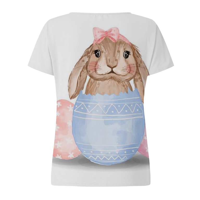 symoid Easter Shirts for Women- Casual Printed V-Neck Short Sleeve Pullover  Womens Tops Blouses Pink 