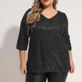 thumbnail image 4 of ZyeKqe Plus Size Sequin Tops for Women 3/4 Length Sleeve Top Casual V Neck Blouses Sparkly Glitter Loose Fitted Top, 4 of 9