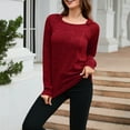 thumbnail image 4 of Womens Fall Tops Long Sleeve Rib-knit Round Neck Plain Pullover Casual T Shirts Tops for Winter Trendy 2025 (XL, Red), 4 of 7