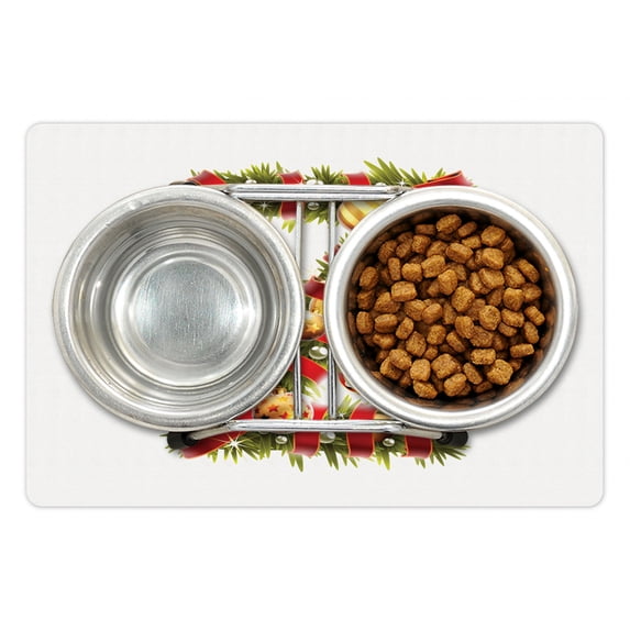 Christmas Alphabet Pet Mat for Food and Water, Highly Realistic Image of Z Letter as Spruce Tree Branches, Non-Slip Rubber Mat for Dogs and Cats, 18" X 12", by Ambesonne