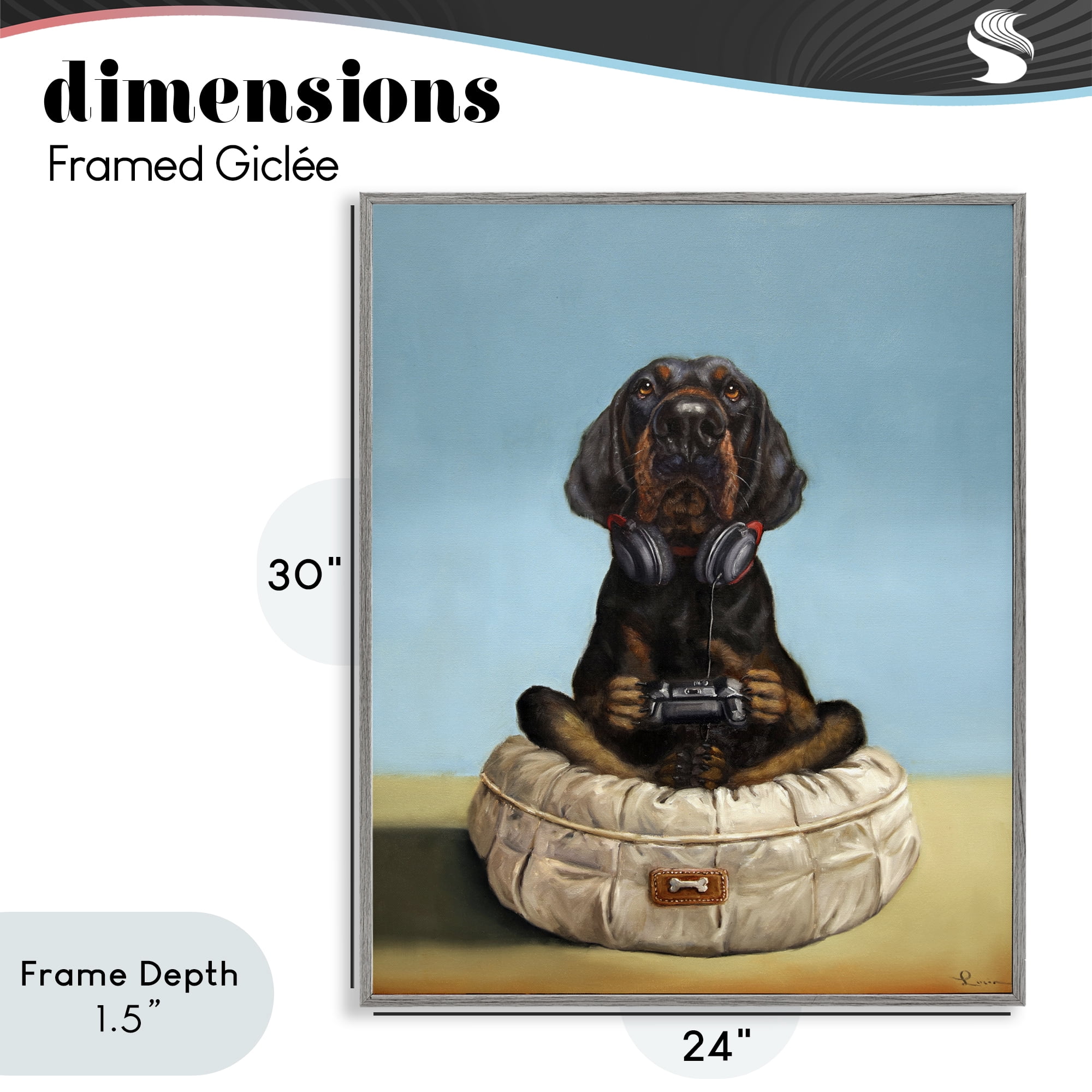 Stupell Industries Game Boy Playing Dog Gray Framed Giclee Art, design by Lucia Heffernan