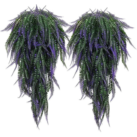 czcpp-Artificial Hanging Ferns Fake Boston Ferns 4PCS Fake Plants Hanging UV Resistant Faux Hanging Ivy Plants for Patio Wall Garden Wedding Indoor Outdoor Decor (Purple)