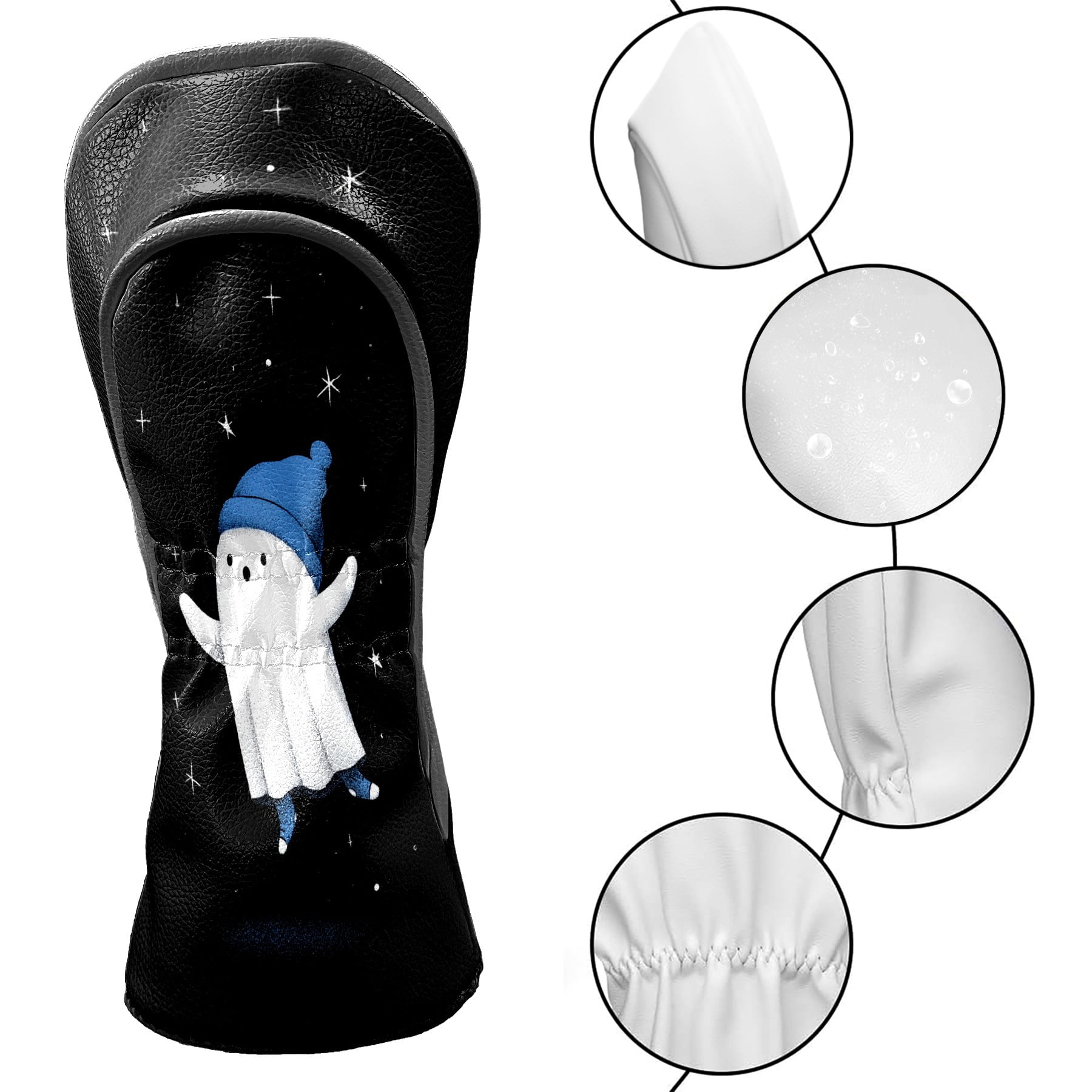 Golf Club Covers, Blue Hat Ghost Premium PU Leather Driver Hybrid Putter Head Covers with Velvet Lining, Waterproof Golf Gifts for Men Women