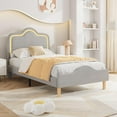 thumbnail image 2 of Yiwa Kids Velvet Bed Frame with LED Lights, Adjustable LED Headboard & Footboard Princess Platform, Wood Slats Support, No Box Spring Needed, 2 of 9