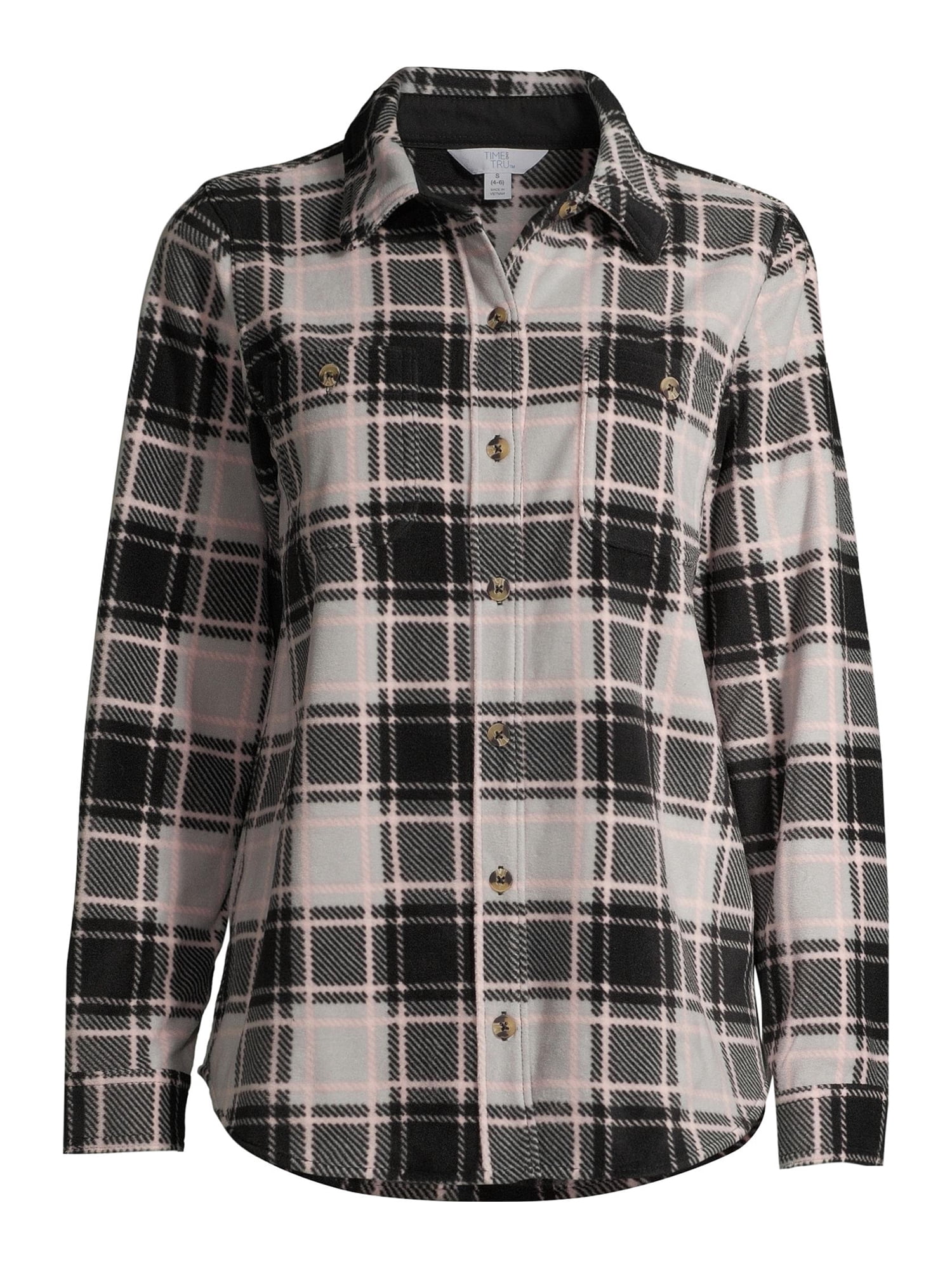 Time and Tru Long Sleeve Relaxed Fit Checked Plaid Jacket (Women's) 1 Pack